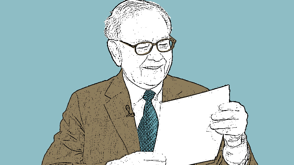 Illustration of Warren Buffett reading a letter